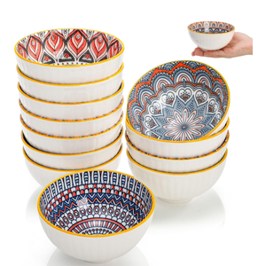 9 Pack Small Ceramic Bowls Set, 10Oz Colorful Dessert Bowl, 4.5Inch Ice Cream Bowls, Porcelain Boho Decorative Bowl for Snack Soup Condiments, Side Dishes, Kitchen, Microwave Safe (4 Styles)