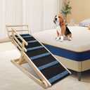 Wooden Dog Ramp for Bed - 5 Level Adjustable Ramp for Dog Doulbe Anti-Slip Pet Ramp with Rails