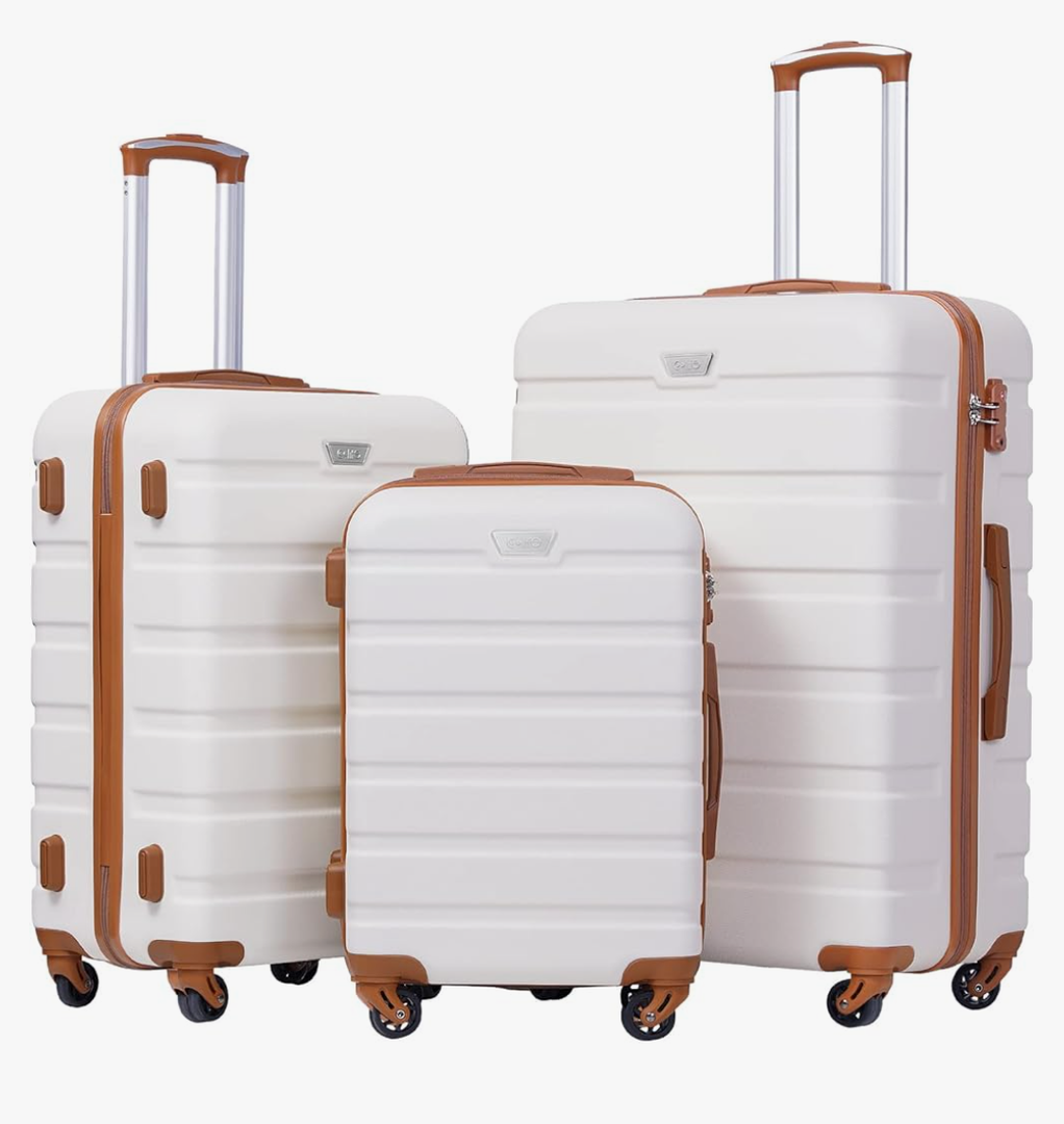 Coolife Luggage 3 Piece Set Suitcase Spinner Hardshell Lightweight TSA Lock (apricot white, 3 piece set(20in24in28in))