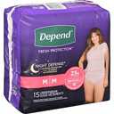 Depend Night Defense Adult Incontinence & Postpartum Bladder Leak Underwear for Women, Disposable, Overnight, Medium, Blush, Count of 15