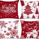 Lanpn White and Red 18x18 Christmas Pillow Covers Set of 4, Decorative 18 Inch Winter Snowflake Throw Pillow Case Xmas Cushion Cover for Indoor House Sofa Red