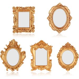 5 Pcs Mini Frames, Small Flower Oval Rectangle Vintage Gold Frames, Table Top Small Gold Frame for Home, Christmas, Holiday, Party Decor