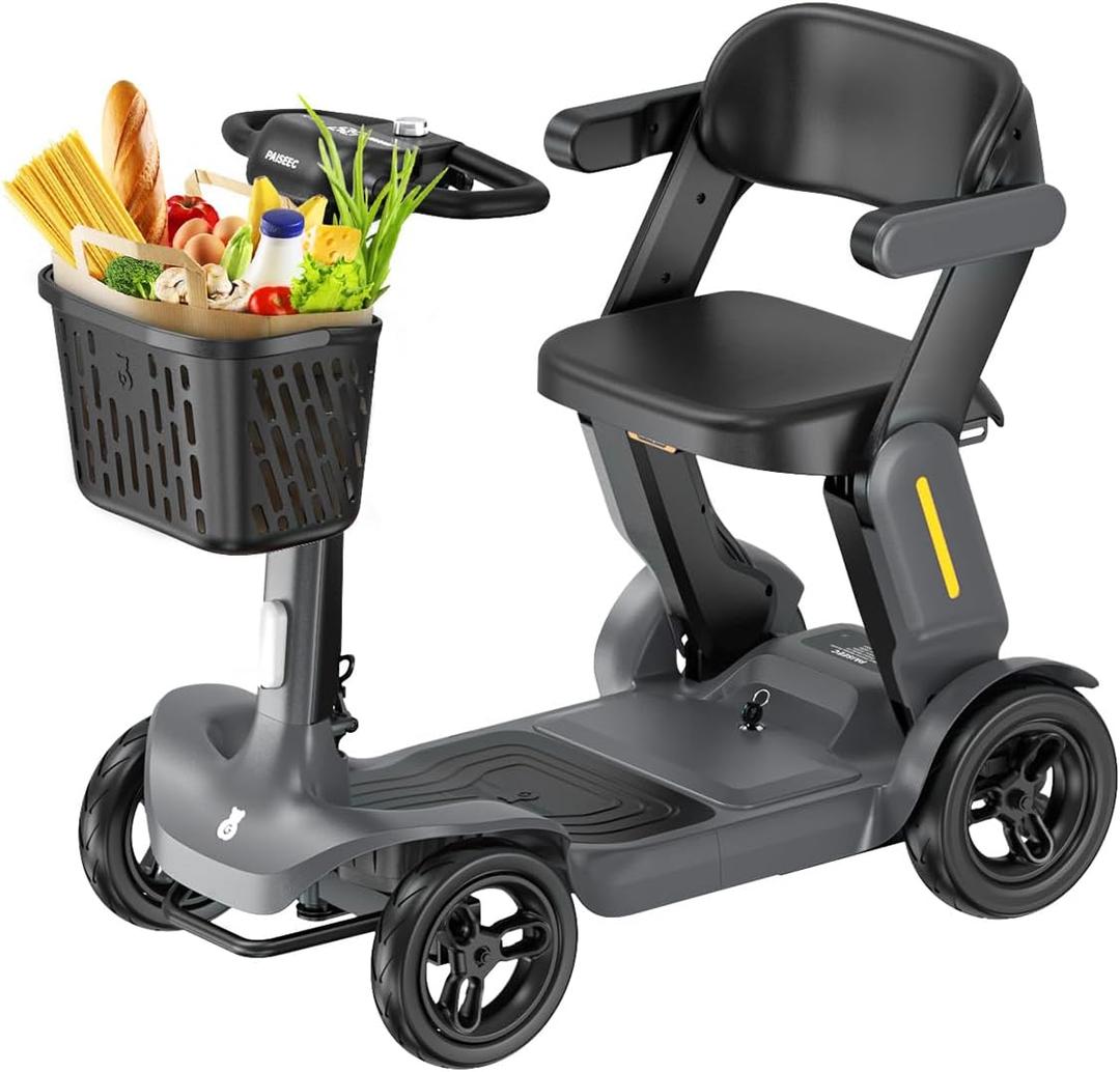 Paiseec S3 Foldable Mobility Scooter for Adults, Seniors - 25 Miles Range, 6 mph, Lightweight Mobility Scooter for Travel, Improved Safety, Large Wheels for Outdoor, LED Headlight, Basket