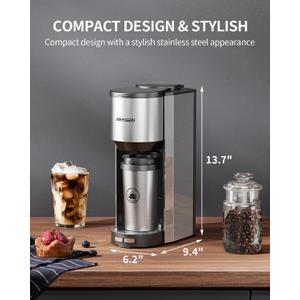 AIRMSEN Single Serve Coffee Maker with Grinder, Grind and Brew All in One - 6-16 Oz Single Cup Coffee Machine with 19 oz Travel Mug - Adjustable Drip Tray, Overheat Protection