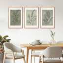 CHDITB Sage Green Framed Canvas Wall Art, Neutral Botanical Line Wall Decor, Olive Tone Plant Poster, Modern Farmhouse Floral Decor, Boho Minimalist Nature Prints for Bedroom Office Decor 16"x24"X3