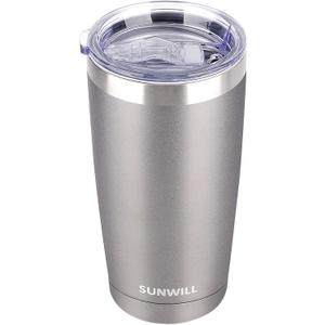 SUNWILL Travel Coffee Tumbler 20 oz, Insulated Mug with Lid, Stainless Steel Cup for Hot and Cold Drinks, Cool Grey