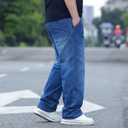 Plus Size Baggy Jeans for Men Elastic Waist Pull On Denim Pants Drawstring Straight Loose Jean Sweatpants L-5XL