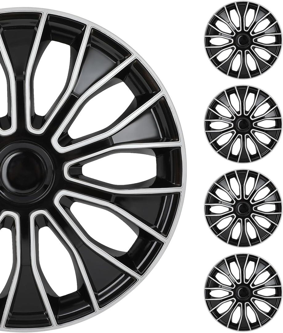SCITOO 4pcs Wheel Rim Cover Hubcaps Set of 15-Inch Black & Silver can be Easily Installed on Car Truck SUV,Suitable for a Variety of Models,Beautiful and Rust-Proof.