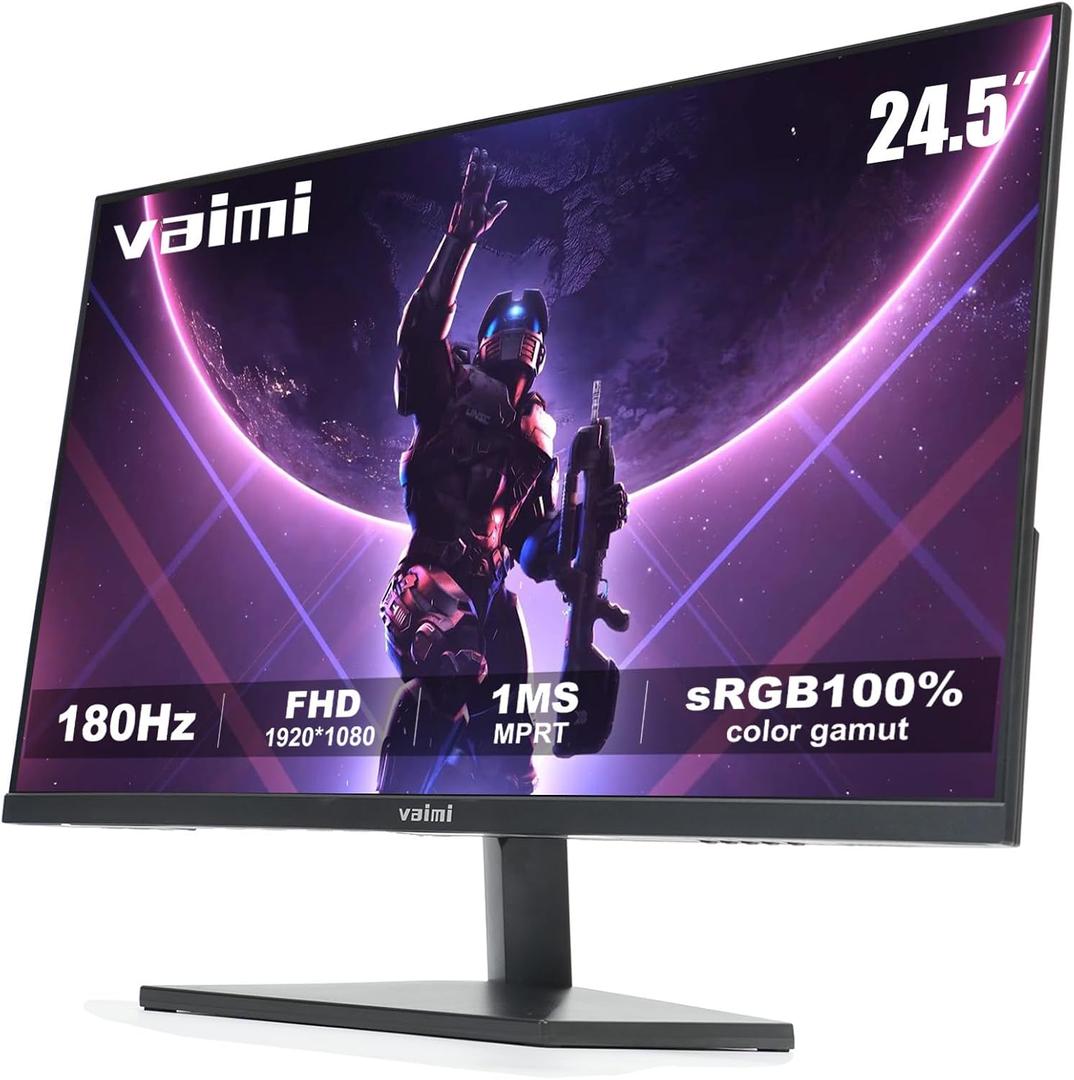 24.5 Inch 180Hz Gaming Monitor, FHD 1080P, Computer Screen, FreeSync, 1 x HDMI 2.1, 1 x Display Port 1.4, 1 x USB, IPS, Tilt Adjustable, PC Xbox PS5 Compatible, VESA 75, HDMI Cable Included