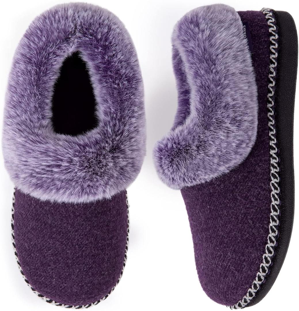 EverFoams Women's Bootie Slippers Warm Soft Comfy Memory Foam Non-slip Indoor House Shoes with Fluffy Collar (6, Purple)