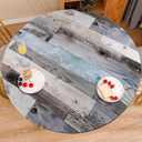 Round Fitted Tablecloth with Elastic Edge Farmhouse Wooden Outdoor Indoor Table Cloth Waterproof Wipeable Table Cover for Dinner Picnic Patio Decor (Suitable for 36"- 44" Round Tables)