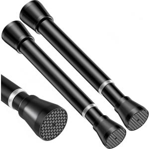2 Pack Black Small Tension Curtain Rod 16-26 Inch,7/8" inch Adjustable Short Curtain Rod No Drilling,Spring Curtain Rod for Windows Kitchen Closet Doorway