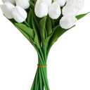 20 PCS Tulips Artificial Flowers, Real Touch Fake Flowers, White Artificial Tulips That Look Real Wedding Decorations Mother's Day Easter Gifts (20, White)
