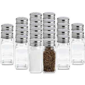 Juvale 24 Pack Glass Salt and Pepper Shakers Bulk Set, Restaurant Salt and Pepper Shakers, Spice Containers for Restaurant (2 oz, Clear)