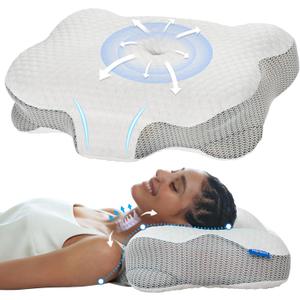 Cervical Neck Pillow for Pain Relief - Ergonomic Side Sleeper Pillows with Dual-Density Memory Foam, Orthopedic Neck Support Pillow for Sleeping, Cooling Pillow for Back Stomach Sleepers (Shell White)
