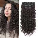 Flvaco Curly Clip In Hair Extensions, 4PCS 20 Inch Dark Brown Extensions Clip Ins, Lace Weft Short Curly Invisible Natural Hairpieces for Women