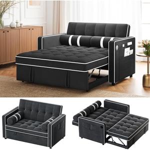 Amada 3 in 1 Convertible Sleeper Sofa Bed, Futon Couches for Living Room with USB Ports&Side Pocket | Adjustable Backrest| Velvet Fabric | Pull Out Couch | Loveseat | Sectional Sofa Bed,Black Amada 3 in 1 Convertible Sleeper Sofa Bed, Futon Couches for Living Room with USB Ports&Side Pocket | Adjustable Backrest| Velvet Fabric | Pull Out Couch | Loveseat | Sectional Sofa Bed,Black