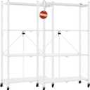 DEANIC 4 Tier Foldable Storage Shelves with Wheels, Large Capacity Shelving Unit, Freestanding Metal Wire Shelf Rack, No Assembly Organizer Rack for Garage Kitchen, Basement, Pantry(White Pack of 2), 50in
