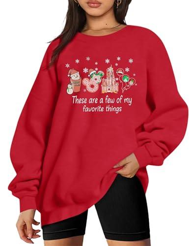 MYHALF Christmas Sweatshirt Women Xmas Shirts: Oversized Merry Christmas Crewneck Sweater Funny Magical Snowman Graphic Tops Red Medium