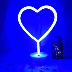 Heart Lights Led Light Sign - Heart Shaped Neon Sign with Base (Blue)