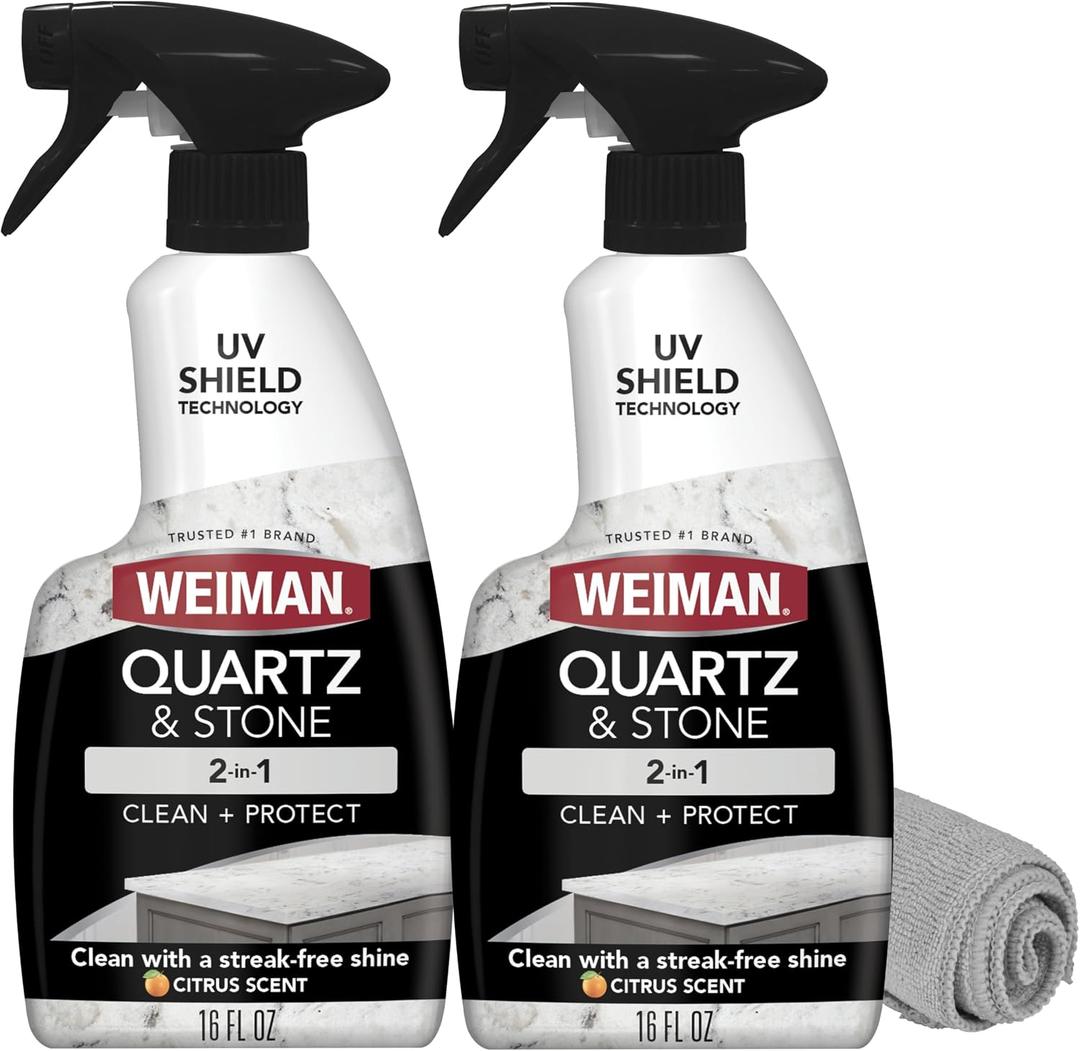 Weiman Quartz & Stone Countertop Cleaner and Polish, 2 Pack with Towel