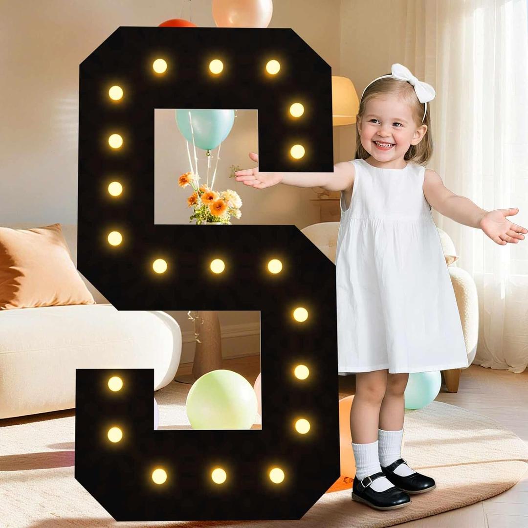 4FT Marquee Light Up Letters, Black Marquee Letters Large Mosaic Letters S, Pre-cut Foam Board Set Can Be Used for Birthday Party Grad Prom Party Decoration Wedding Event Baby Shower