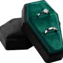 Velvet Coffin Ring Box Case Holder for Gothic Wedding Ceremony Jewelry Organizer Decorations (Black and Green)