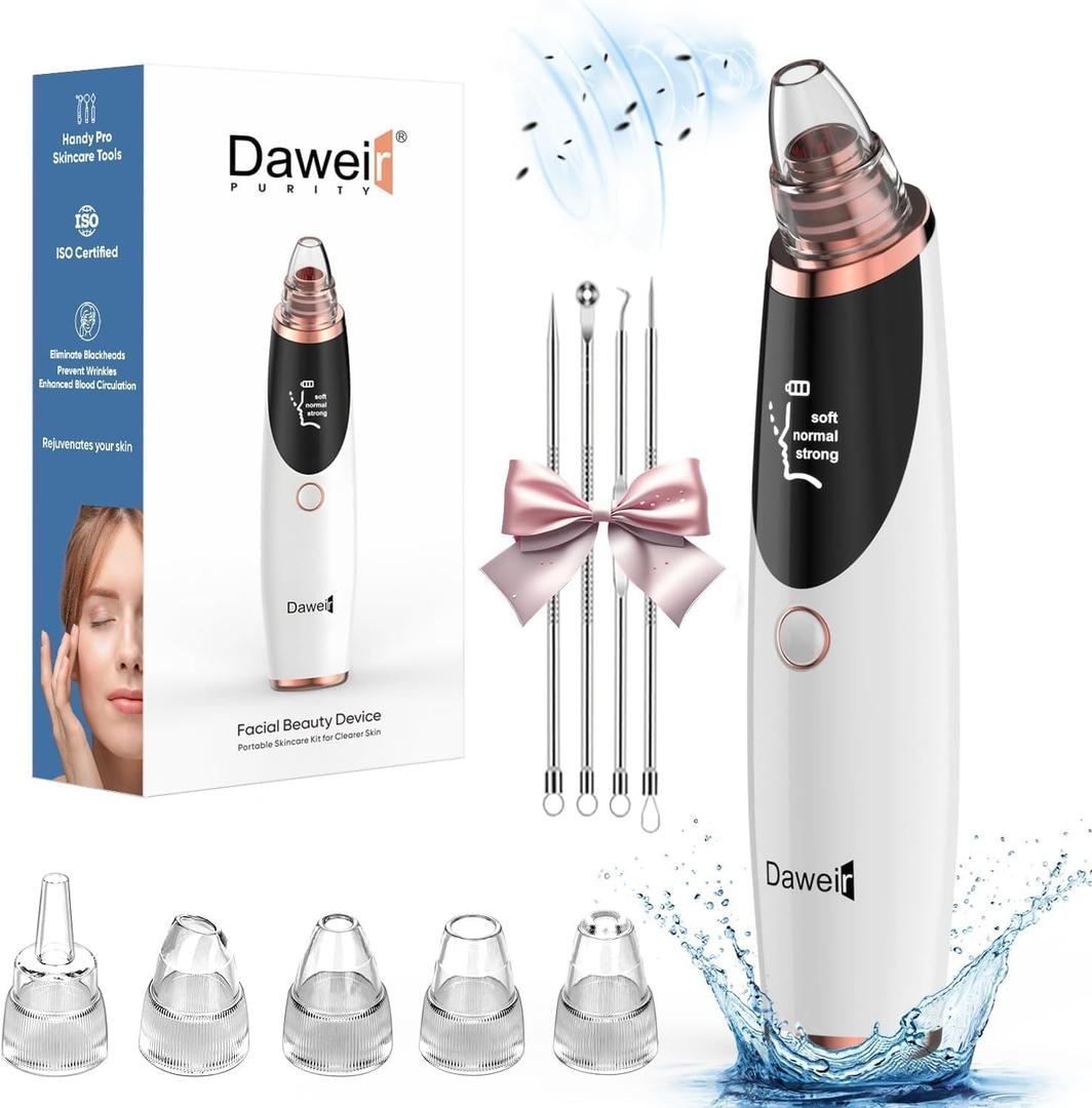 Blackhead Remover Pore Vacuum for Face and Nose, Facial Pore Cleanser with 3 Suction Levels, 5 Replaceable Tips, USB Rechargeable Tool for Blackheads and WhiteheadsWhite