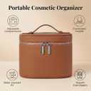Leather Make Up Bags With Compartments, Brown travel Cosmetic Bags for Women, Parallel Makeup Travel Bags Organizer Equipped With a Detachable Divider