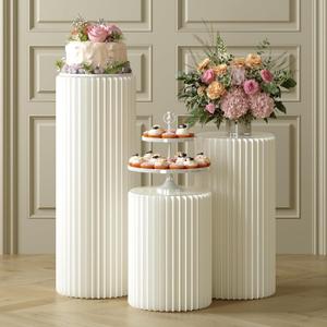 Cylinder Stands for Party, 3 PCS Cilindros Para Fiestas Redondos Blancos Cake Pedestal Stand With Acrylic Disc Foldable Cardboard Columns Cylinder Tables for Birthday, Wedding Party Decor