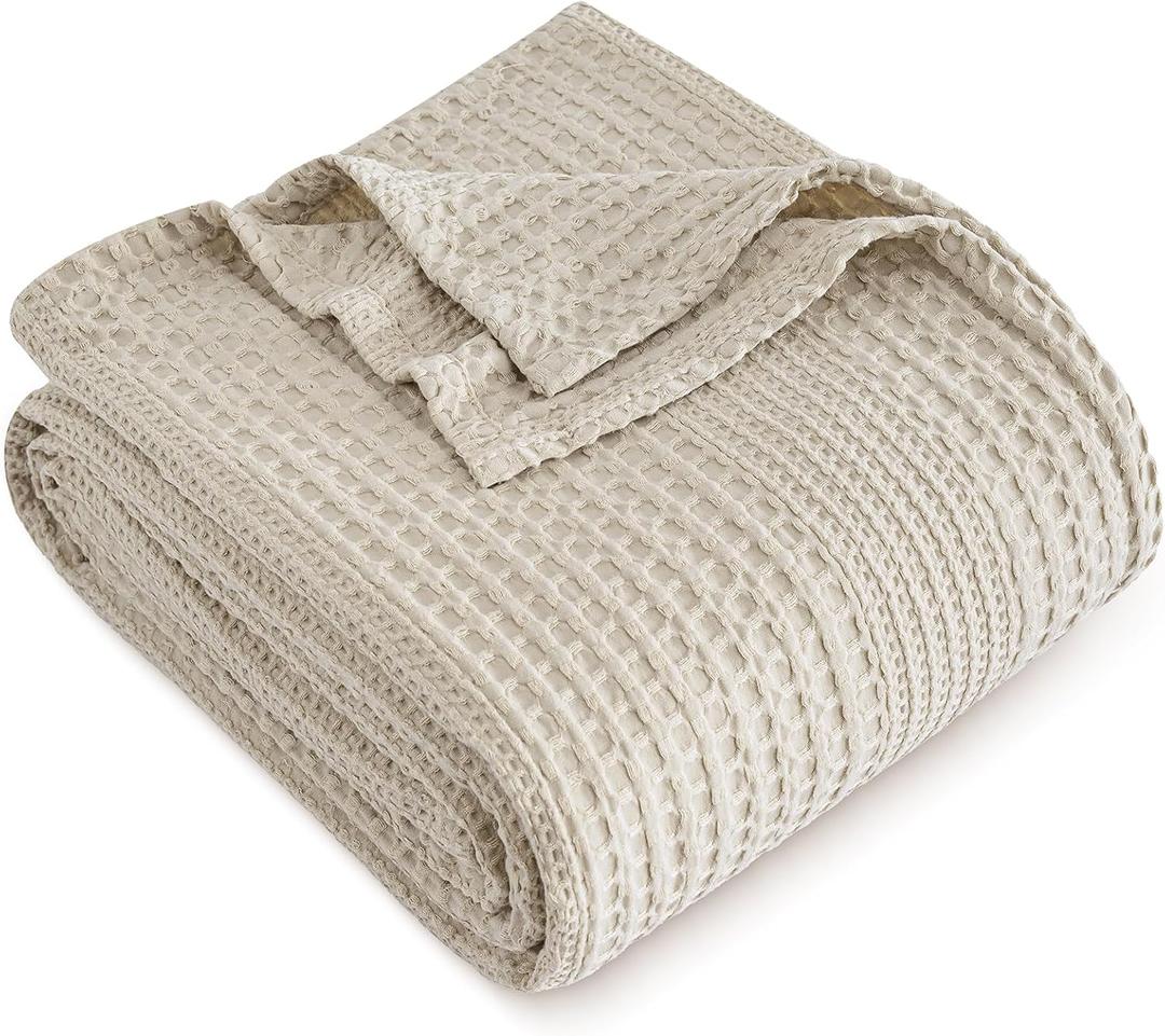 PHF Lightweight Waffle Weave Blanket Twin Size, Breathable & Ultra Soft, 66"x 90" Soft & Cozy Thin Blanket, Perfect for Summer & Hot Sleepers, Bed, Home Decor - Natural