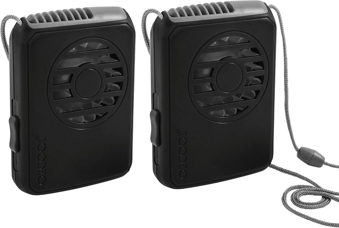 O2COOL Deluxe Necklace Fan, Battery Powered with Adjustable Lanyard, 2 Pack, Black