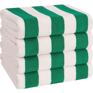 American Soft Linen Cabana Striped Beach Towels, 30x60 inch 3 Piece Oversize Pool Towels, Quick Drying Sand Free Swim Towels, Moss Green