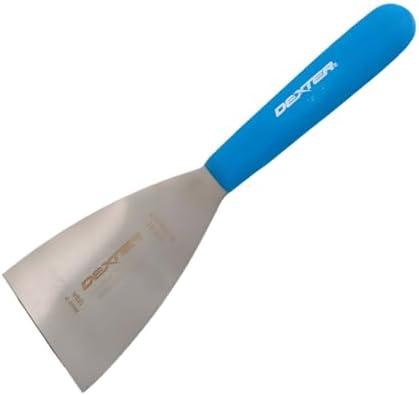 Dexter Russell 19603H Griddle Scraper, 12-1/2" Overall Length with 3" Stiff Stainless Steel Blade, Textured Polypropylene Blue Handle, Heat Resistant up to 500°, Flat Top Tool, Made in USA