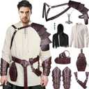 Fasouna 9 Pcs Men's Renaissance Viking Costume Medieval Armor Pirate Shirt Accessories Set for Halloween (Brown-classic Color)