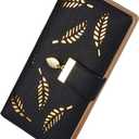 Sweet Cute Chocolate Women's Long Leaf Bifold Wallet Leather Card Holder Purse Zipper Buckle Elegant Clutch Wallet Handbag for Women - Black