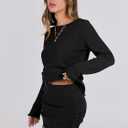 ANRABESS Women Long Sleeve Skirt Sets 2025 Fall Sweater Lounge Sets 2 Piece Beach Vacation Outfits Black M