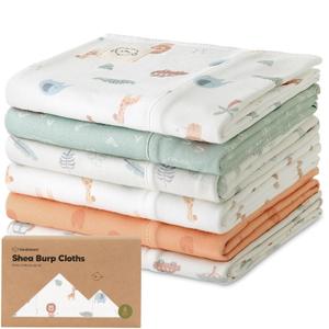 Organic Burp Cloths Baby Boy, Girl - 6-Pack Large Cotton Burping Cloths for Babies, Spit Up Rags, Super Absorbent, Ultra Soft Newborn Rag, Gender Neutral, Machine Washable, Durable (Wilderness)