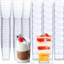 Nuogo 100 Pcs Mini Dessert Cups with Spoons Include 3 oz Square Plastic Appetizer Cups 2.5 oz Slanted Round Parfait Shooter Cup Small Clear Mousse Pudding Cup for Wedding Baby Shower Birthday Party (Transparent Color)