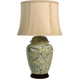 Red Lantern 25" Jade Green Birds and Flowers Lamp