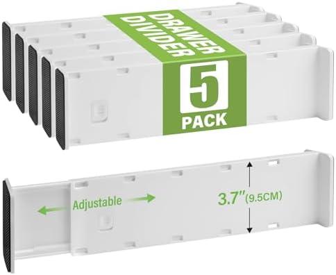 Zruitong 5 Pack Drawer Dividers 3.7" High Slim Organizers Expandable 14.8-25.6" Adjustable Separators for Shallow Drawers Kitchen Utensils Baby Clothes Underwear Storage-White