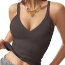 MANGOPOP Women's Ribbed Tank Tops V Neck Racerback Camisole Summer Slim Fit Workout Sleeveless 2026 Trendy Top (Black, S)