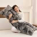ZonLi Fluffy Body Pillow for Adults, Fuzzy Faux Fur Body Pillow with Shredded Memory Foam, Adjustable Support for Side Sleepers, Pregnancy & Bedding Decor, Gifts, 20 x 54 Inch, Grey
