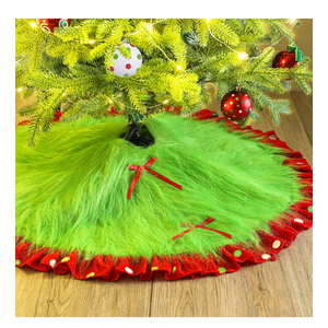 Red and Green Christmas Tree Skirt Furry Plush Lime Green Christmas Tree Skirts Whimsical Xmas Decorations Holiday Glittering Dot Mat Faux Round Carpet for Home Xmas Party Decor(36 Inch)