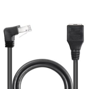 GELRHONR 90 Degree RJ45 Ethernet Extension Cable,Turn Up Cat5 LAN Cable Extender RJ45 Network Patch Cord Male to Female Connector for Router Modem Smart TV PC Computer Laptop (Up Angle Black-50CM)