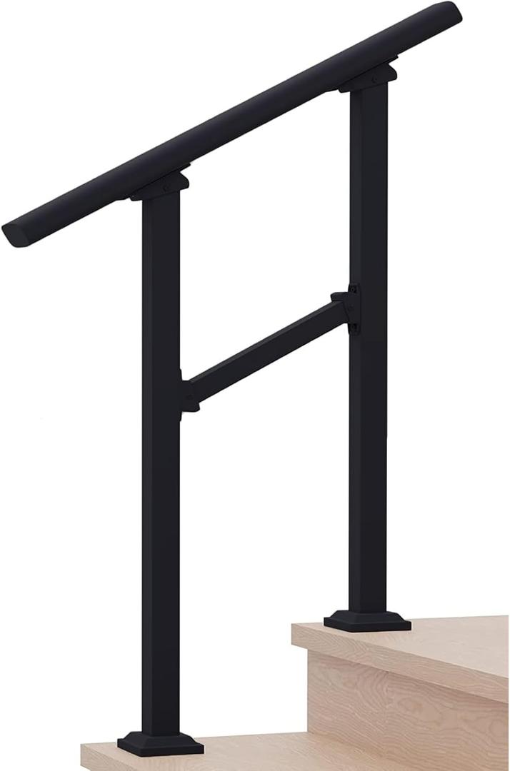 Handrails for Outdoor Steps 2 Steps Handrail - Black Outdoor Hand Rails for Steps,Transitional Handrail with Installation Kit,Hand Rails for Outdoor Steps2 Steps-2Pack