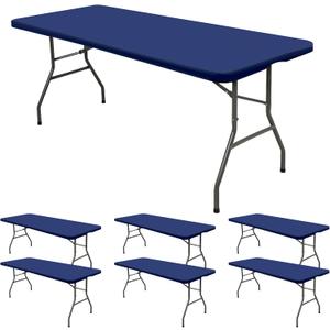 6 Pack Stretch Fabric Table Top Cap Cover, fits 6' Tables, Spandex Table Covers Washable Elastic Rectangle Tablecloth Protector for Indoor Outdoor Party Picnic Wedding, Navy Blue, 30" W x 72" L