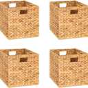 12x12x12 Storage Cube, Water Hyacinth Storage Baskets, Wicker Storage Baskets for Shelves, Woven Baskets for Storage, Square Wicker Storage Basket for Bedroom, Living Room (4 Packs 12x12in)