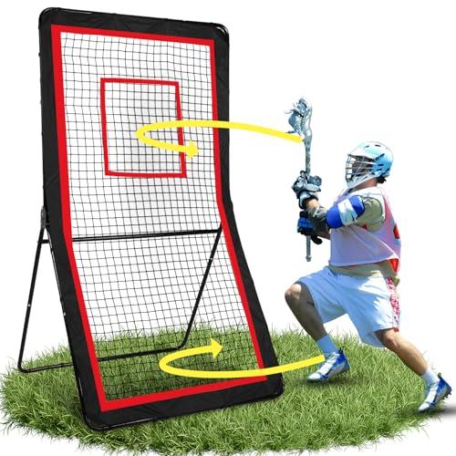 Amazgolf Lacrosse Rebounder Net,4x7ft Volleyball Rebounder with 5 Adjust Angles(red tag),1 Carry Bag,Pitch Back Net Fix by 6 Ground Stake,Baseball Bounce Back Net for Lacrosse,Volleyball Training