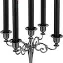 5 Arms Black Metal Candle Holder 5 Pcs Plastic LED Taper Candles Halloween Gothic Candelabra Battery Operated Flickering Candlesticks for Halloween Gothic Rituals Decor